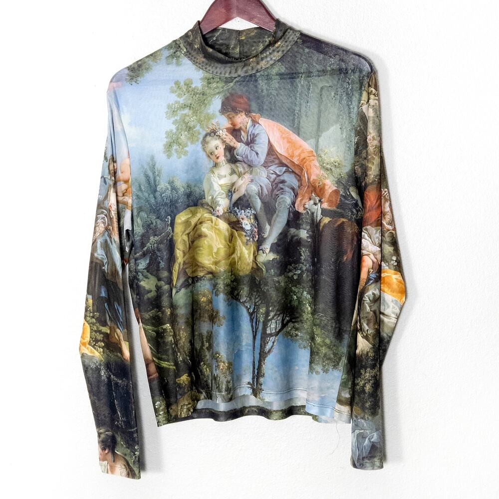 Current Mood Shirt Size 3X Green Sheer Angel Renaissance Emo Goth Top